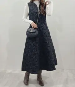 Futier land ジャガードフラワーワンピース ブラック ノースリープ S