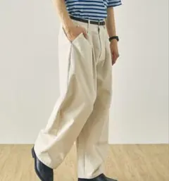 90s リネン レーヨン 2タック ワイド バギー スラックス 生成り