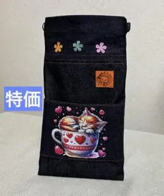 No.271 デニムリメイク　バッグ　サコッシュ　猫