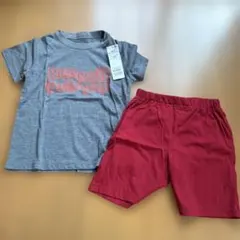 キッズ 半袖Tシャツパジャマ 100cm グレー×レッドのサムネイル