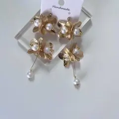 花 パール コットンパール ブライダル 結婚式 ハンドメイド ピアス イヤリング