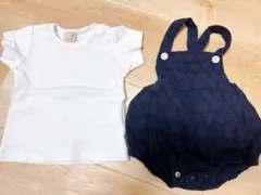 ホワイトTシャツとネイビーロンパースセット フリル付き 春夏