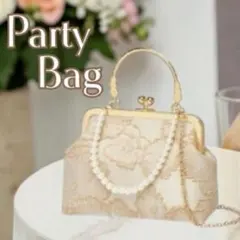 パーティーバッグ がま口 花刺繍 2way ゴールド 結婚式 和装