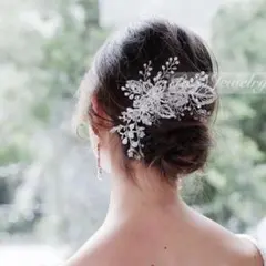 パール花ビジューヘッドドレスヘアアクセサリー髪飾り結婚式ブライダルウェディングd