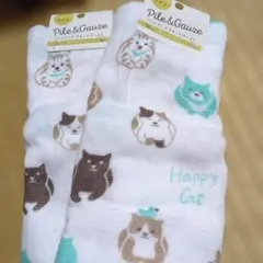 s159パイルガーゼ フェイスタオル ねこのポーズ 2枚セット