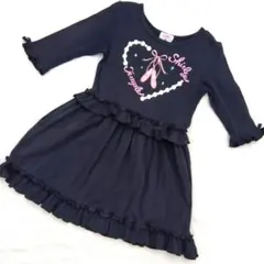 110　シャーリーテンプル　トゥシューズアップリケの七分袖ワンピース