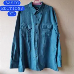 Z0528 BASIC EDITIONSシャツ グリーン ヴィンテージ 古着