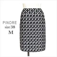 ｛PINORE｝黒白ブロックチェック柄スカート ピノーレ ㈱キング 総柄 38のサムネイル