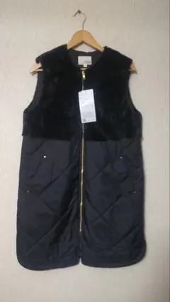 HK WORKS LONDON■新品ファー切り替えキルティングダウンベスト　M