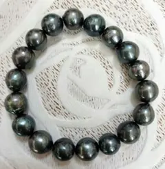 淡水パール大珠ブレスレット（ダークグリーン）
