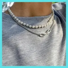 ネックレス　フェイクパール　シルバー　2連　2本セット　パール風 チェーン