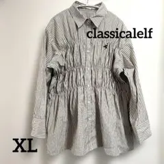 美品クラシカルエルフ ビスチェ風シャーリング長袖ストライプシャツ ブラウス XLのサムネイル