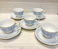 ノリタケ　レースウッドゴールド　カップ&ソーサー　5客セットブルー 花柄 洋食器