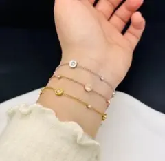 人気　トレンド　ローマ数字　ジルコニアダイヤ　ゴールド　ブレスレット　ステンレス