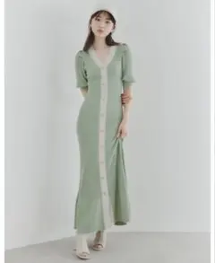 SNIDEL フロントボタンラメニットワンピース ミント