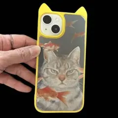 iPhone13.14猫耳ケース+着せ替えシート3枚
