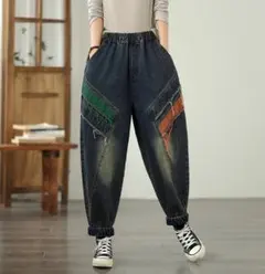 デニム ジーパン テーパードパンツ オシャレ カジュアル ゆったり 配色