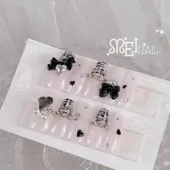 現品⋈ネイルチップ ピンク スナ系 ツイード ちゅるん 黒 推し 量産型 韓国