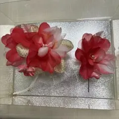 髪飾り 2点セット レッド　和装小物 箱付き　成人式 卒業式　七五三