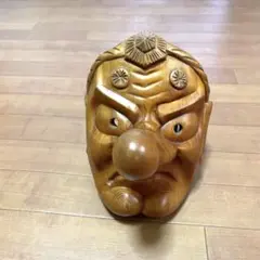 作家刻印あり】陶器製 天狗面 壁掛け 縁起物 魔除け 天狗マスク レトロ