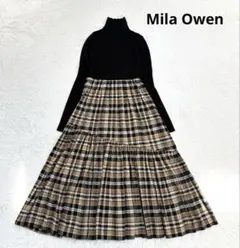 Mila Owen ドッキングワンピース　異素材切替　ニット　チェック　Mサイズ