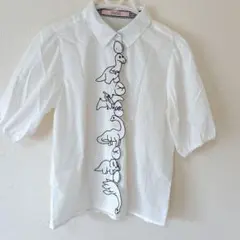 BEGUM 恐竜刺繍 半袖シャツ ホワイト