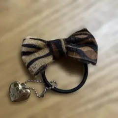 ヒョウ柄リボン　ヘアゴム