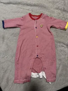 限定値引き！！ミキハウストレード　赤白ストライプロンパース