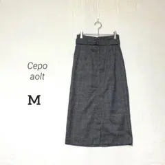 【Cepo aolt】美品✨ベルト付き チェック柄 タイトスカート ミモレ丈 M