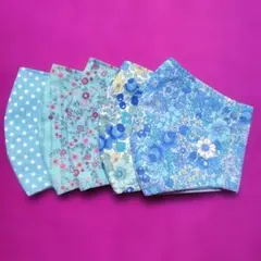 S(小さめ)小学生低学年～布マスク5枚サービスセット　ブルー系のサムネイル