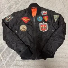 AVIREXブラック MA-1 フライトジャケット パッチ付き