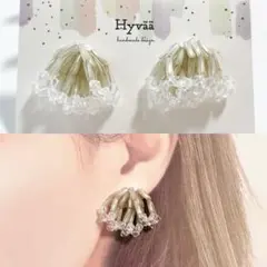 クリア　ホワイト　ベージュ　ビーズ　ハンドメイド　ピアス　イヤリング　ヒュヴァ