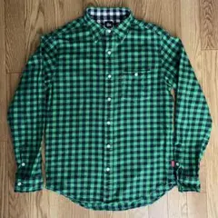 00s STUSSY Kit Plaid コットンネルシャツ 緑黒チェック M