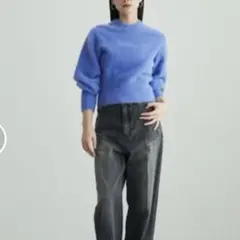 アダムエロペ ファーニットプルオーバー ウール fox ブルー