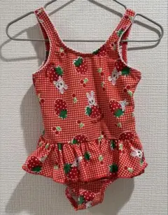 ミキハウス　赤いフリル付きいちご水着　90cm
