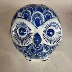 ⑦ 青芳 フクロウ 梟 2点セット 陶器 森元青芳 砥部焼 オブジェ 置物