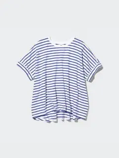 ユニクロ　コットンオーバーサイズボーダーT(半袖)BLUE