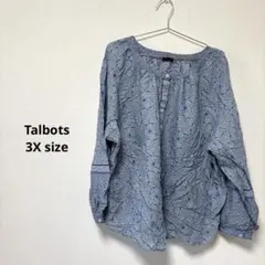 Talbots 3X 長袖シャツ 青系柄 大きめサイズ ふわり キレイめシャツ