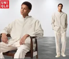 ユニクロ　コットンリネンスタンドカラーシャツ　Ｌサイズ　ベージュ