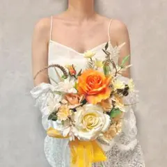 【ブートニア無料】テラコッタ ウェディングブーケ 前撮り 韓国ブーケ 造花