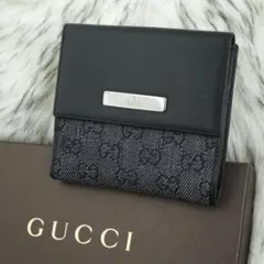 極美品　GUCCI グッチ　折り財布　レザー×キャンバス　GG柄　ブラック　希少