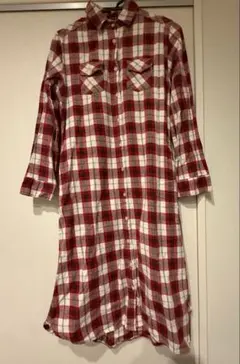 赤と白のチェック柄シャツワンピース M