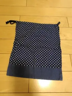 体操服入れ 巾着 水玉 紺色 着替え入れ Panko