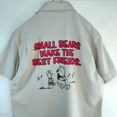 ディズニー　くまのプーさん　オープンカラーシャツ　ビッグプリント　ベージュ