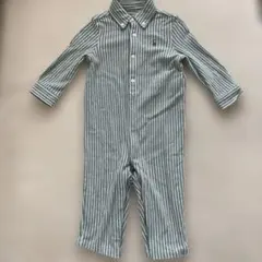 ラルフローレン グリーンストライプロンパース・カバーオール　美品