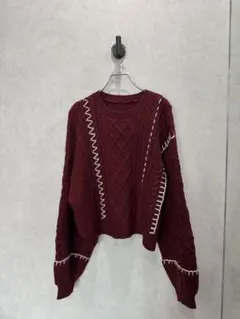 新品タグ付き ケーブルニット レッド