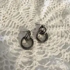 vintage ツイストデザインサークルピアス シルバー