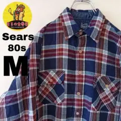 USA古着 Sears　ネルシャツM 80s　ワインレッドネイビー　チェック