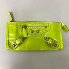 レザー製 財布 革財布 長財布 グリーン ライトグリーン 黄緑 ノーブランド