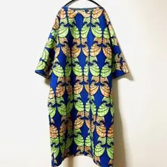 28. アフリカ布　長袖ワンピース　8-9部袖